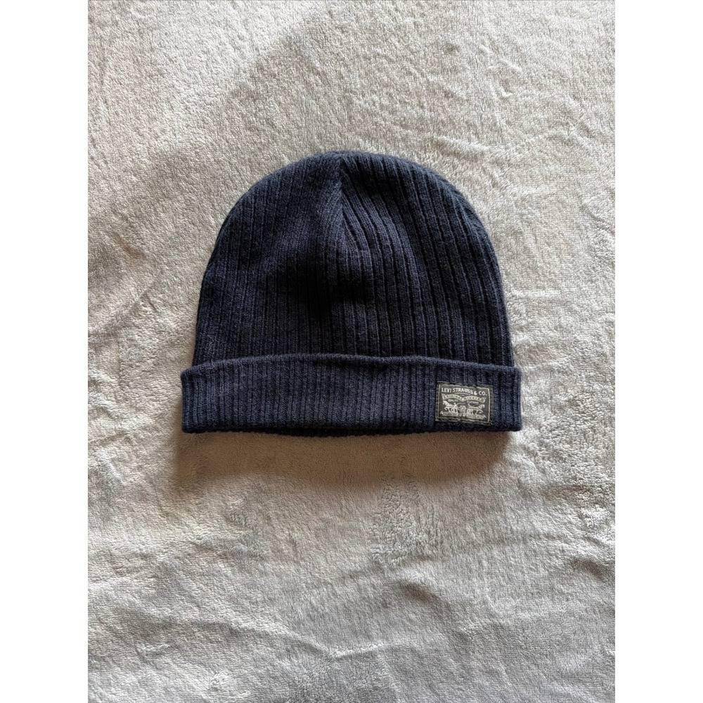 Levi's Navy Blue Ribbed Knit Cuffed Beanie Winter Hat One Size - B826